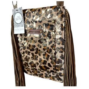Keep It Gypsy Bag Gold Accent Leopard Print Hair Hide Fringe Crossbody Purse NWT